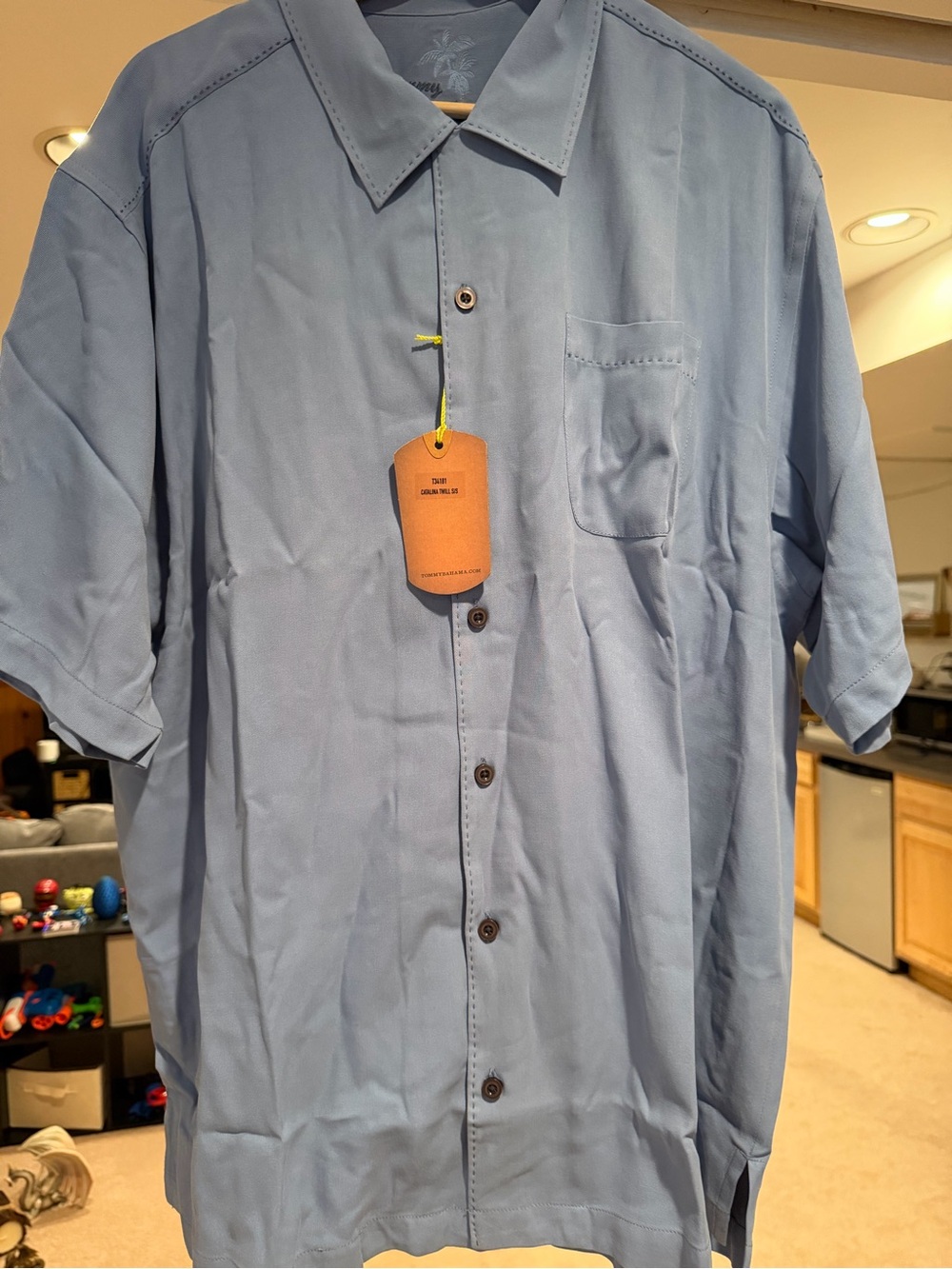 Tommy Bahama Light Blue Short-Sleeve Button-Down Shirt, 100% Silk